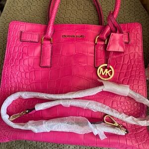 Michael Kors Pink Croc-Embossed Shoulder Bag
